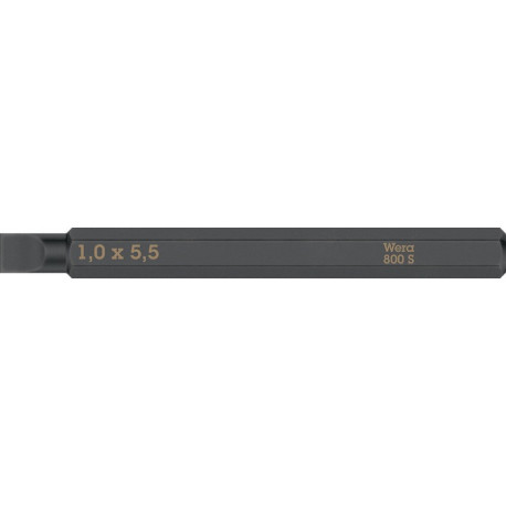 Embout Bit 800 S p.vis à fente 5,5mm L.70mm 1/4 pouce C6,3 épaisseur de coupe 1,0mm WERA (Par 5)