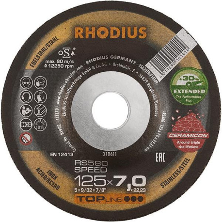 Meule à ébarber RS 580 SPEED EXTENDED 115 x 7.0 x 22.23 mm Rhodius