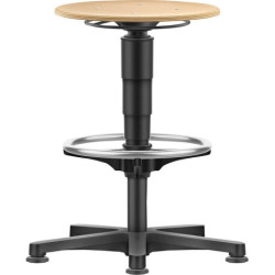 Tabouret pivotant Assise ronde en bois Hauteur d'assise 530 - 750 mm avec patins et repose-pieds