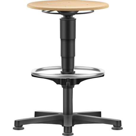 Tabouret pivotant Assise ronde en bois Hauteur d'assise 530 - 750 mm avec patins et repose-pieds