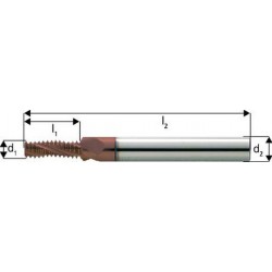 Fraise à fileter GF en carbure monobloc, arrosage central, 2 x d, revêtement TiCN, Filetage : M6, Pas 1,00 mm, Lames de l1 13,5 mm