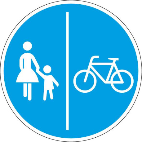 Panneau VKZ.241-31 Rond 600mm Piste cyclable et piétonne séparée Label RAL Feuille RA1