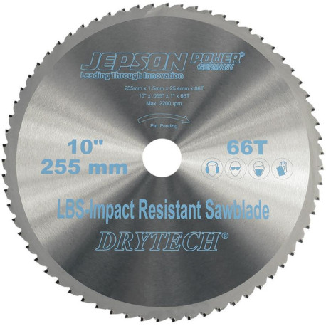 Lame de scie carbure Drytech D-255x25.4x1.5mm 66Z pour acier à parois minces LBS résistant aux chocs Jepso
