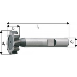 Fraise pour rainures en T - une taille, Ø x Larg. : d1h 11 x b e8 : 25,5 x 8,0 mm, Long. totale l1 63 mm, pour clavette-disque 8,0 x 10 mm