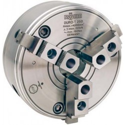 Mandrin à crémaillère à trois mors DURO-T avec cône court DIN 55027, goujon à téton et écrou à embase, Taille : 250 mm, Fixation cône court 8