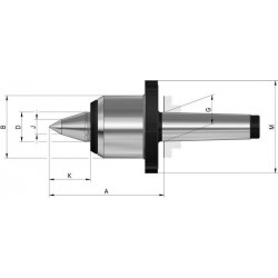 Pointe tournante à pointe allongée et écrou d'extraction, Taille : 04, MK 5, A 150 mm, B : 95 mm, D : 42 mm, G : 44,399 mm, J : 20 mm, K : 59 mm