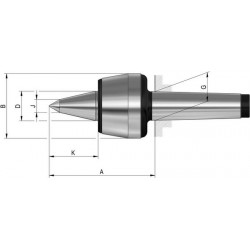 Pointe tournante à pointe allongée n° 604 HVL, Taille : 106, MK 3, A 95,5 mm, B : 58,5 mm, D : 25 mm, G : 23,825 mm, K : 47 mm, J : 12 mm