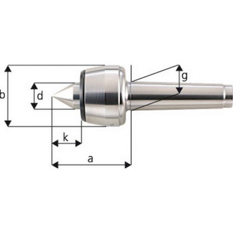 Pointe tournante, Taille : 101, MK 1, a 60,5 mm, b : 36 mm, d : 15 mm, g : 12,065 mm, k : 17,0 mm, Ecart de concentricité maximum : 0,005 mm