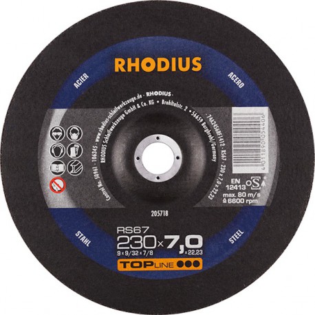 Disque de coupe RS67 230 x 7,0mm Acier Rhodius(Par 10)