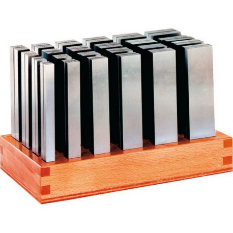 Jeu de cales parallèles super précision, sur présentoir en bois, Long. : 125 mm