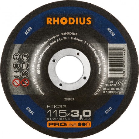 Disque de coupe FTK33 115 x 3,0mm coudé Rhodius(Par 25)