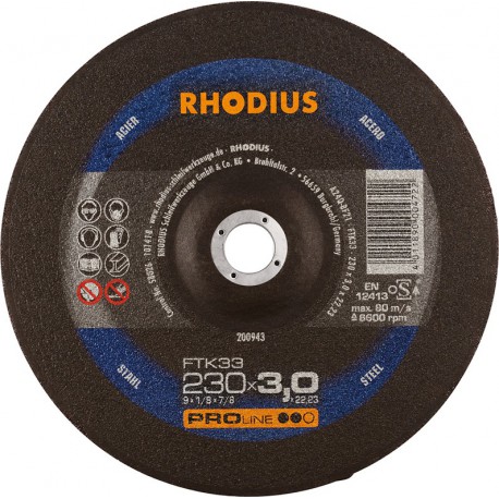 Disque de coupe FTK33 230 x 3,0mm coudé Rhodius(Par 25)