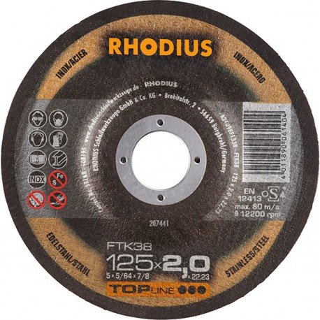 Disque de coupe FTK38 125 x 2,0mm coudé Rhodius(Par 25)