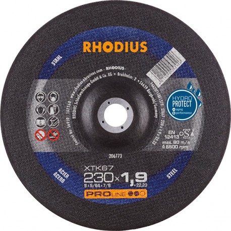 Disque de coupe XTK67 230 x 1,9mm coudé Rhodius(Par 25)