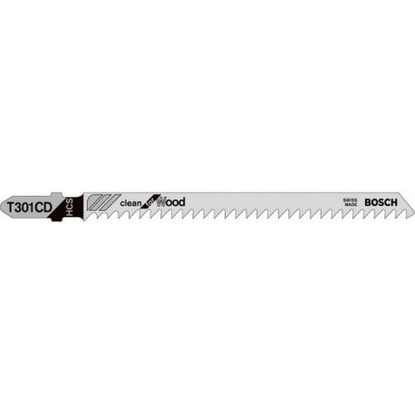 Lame de scie sauteuse pour bois tendre, coupe droite fine, Réf. Bosch : T 301 CD, Qualité de lame de scie HSC, Long. totale 117 mm, Pas de dents : 3 mm