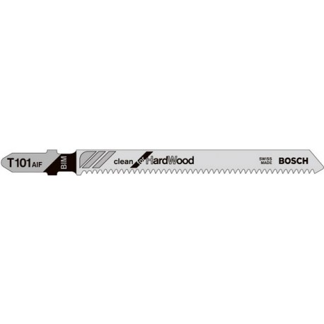 Lames de scie sauteuse pour bois dur, coupe courbe fine, Réf. Bosch : T 101 AOF, Qualité de lame de scie BiM, Long. totale 83 mm, Pas de dents : 1,4 mm