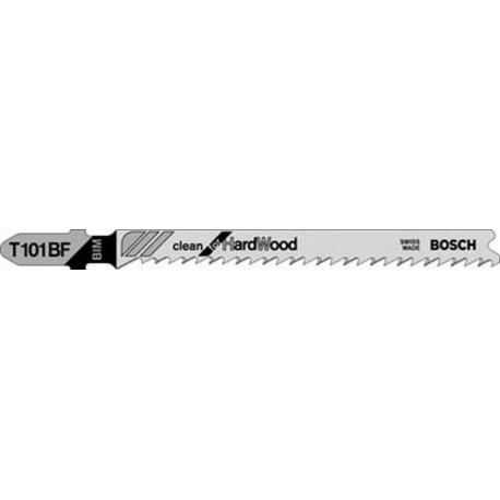 Lames de scie sauteuse pour bois dur, coupe droite fine, Réf. Bosch : T 101 BF, Qualité de lame de scie BiM, Long. totale 100 mm, Pas de dents : 2,7 mm