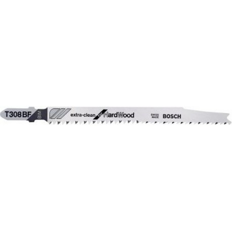 Lames de scie sauteuse pour bois dur, coupe droite fine, Réf. Bosch : T 308 BF, Qualité de lame de scie BiM, Long. totale 117 mm, Pas de dents : 2,2 XC mm