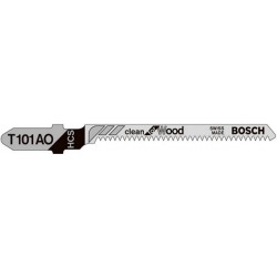 Lames de scie sauteuse pour bois tendre, coupe courbe fine, Réf. Bosch : T 101 AO, Qualité de lame de scie HSC, Long. totale 83 mm, Pas de dents : 1,4 mm