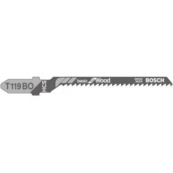 Lames de scie sauteuse pour bois tendre, coupe courbe fine, Réf. Bosch : T 119 BO, Qualité de lame de scie HSC, Long. totale 83 mm, Pas de dents : 2 mm