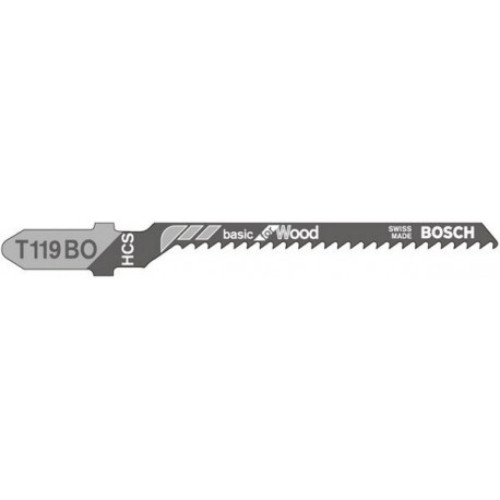 Lames de scie sauteuse pour bois tendre, coupe courbe fine, Réf. Bosch : T 119 BO, Qualité de lame de scie HSC, Long. totale 83 mm, Pas de dents : 2 mm