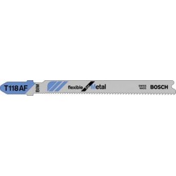 Lames de scie sauteuse pour métal, coupe droite fine, Réf. Bosch : T 118 AF, Qualité de lame de scie BiM, Long. totale 92 mm, Pas de dents : 1,1-1,5 mm