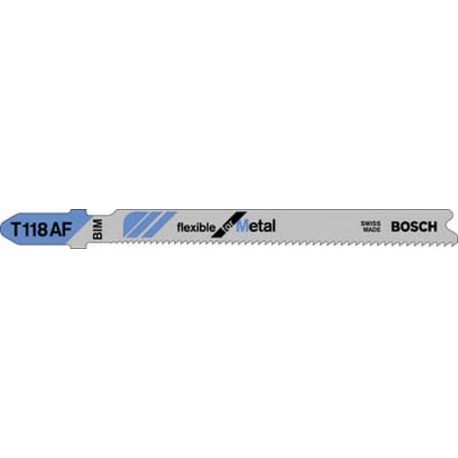 Lames de scie sauteuse pour métal, coupe droite fine, Réf. Bosch : T 118 AF, Qualité de lame de scie BiM, Long. totale 92 mm, Pas de dents : 1,1-1,5 mm