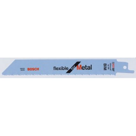 Lame de scie sabre pour métal, coupe droite fine, Réf. Bosch : S 1122 BF, Qualité de lame de scie BiM, Long. totale 225 mm, Pas de dents : 1,8 mm