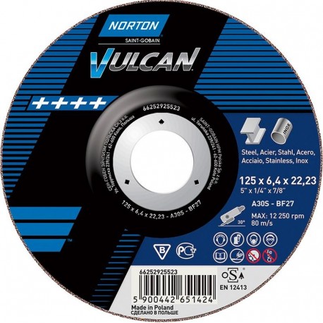 Meule Vulcan acier/Inox coudé 125x64