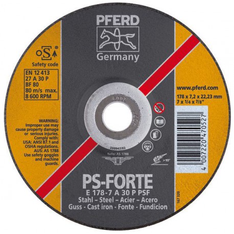 Disque à ébarber PS-FORTE pour l'usinage de l'acier et de la fonte, Ø x Épais. : 125 x 7,2 mm, Modèle Coudé, Vitesse maxi. 12200 tr/mn