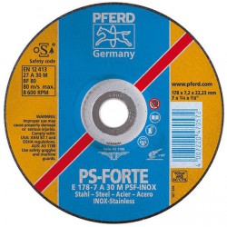 Disque à ébarber PS-FORTE-INOX pour l'usinage de l'acier inoxydable, Ø x Épais. : 230 x 8,3 mm, Modèle Coudé, Vitesse maxi. 6600 tr/mn