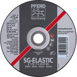Disque à ébarber SG-ELASTIC pour l'usinage de l'acier, Ø x Épais. : 230 x 8,3 mm, Modèle Coudé, Vitesse maxi. 6600 tr/mn