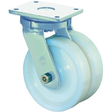 Roulette double 100mm S100.B15 plaque Plastique blanc KL S100.B15.100