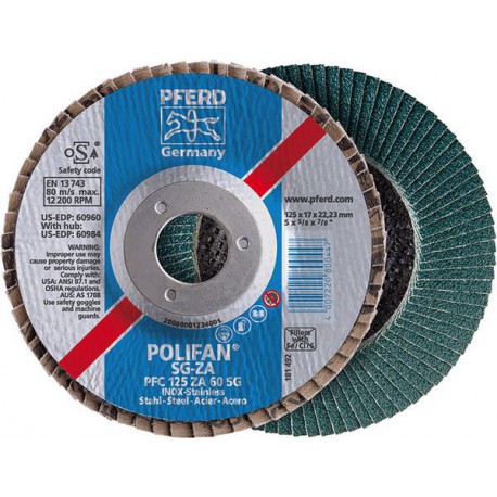 Meule-éventail Ø 125 mm (12200 tr/mn), POLIFAN® SG-ZA, bombée, Grain : 60