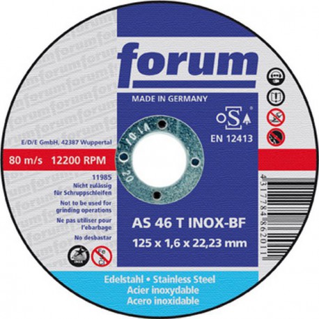 Disque à tronçonner, usinage acier inoxydable, Ø x Épais. : 125 x 1,6 mm, Modèle Droit, Vitesse maxi. 12200 tr/mn