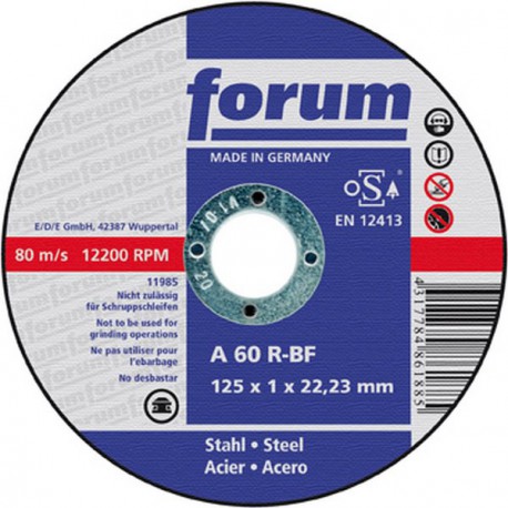 Disque à tronçonner Corindon, pour acier, Ø x Épais. : 125 x 1,0 mm, Modèle Droit, Vitesse maxi. 12200 tr/mn
