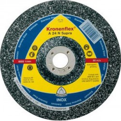 Disque à ébarber A 24 N Supra pour l'usinage de l'acier inoxydable, Ø x Épais. : 115 x 6,0 mm, Modèle Coudé, Vitesse maxi. 13300 tr/mn