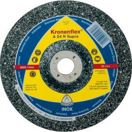 Disque à ébarber A 24 N Supra pour l'usinage de l'acier inoxydable, Ø x Épais. : 180 x 6,0 mm, Modèle Coudé, Vitesse maxi. 8500 tr/mn