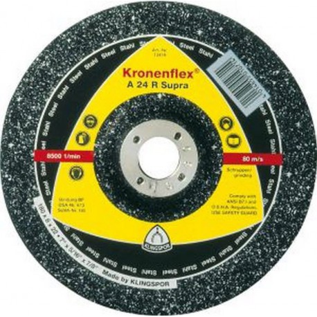 Disque à ébarber A 24 R Supra pour l'usinage de l'acier, Ø x Épais. : 230 x 6,0 mm, Modèle Coudé, Vitesse maxi. 6600 tr/mn