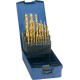 Jeu de forets hélicoïdaux, coffret plastique, acier à coupe rapide, type N, DIN 338, revêtement TiN, Ø h8 : 1,00-10,50 mm, Nombre de forets 24 pièces
