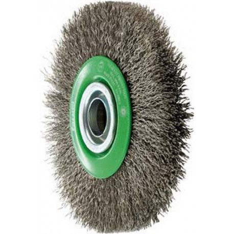 Brosse circulaire, fil d'acier inoxydable de 0,3 mm, ondulé, Ø de la brosse : 150 mm, Larg. : de travail 30 mm, Vitesse maxi. 6000 tr/mn