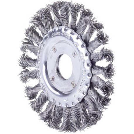 Brosse circulaire, fil d'acier trempé, torsadé, Ø de la brosse : 125 mm, Epaisseur du fil 0,50 mm, Larg. : de travail 13 mm, Vitesse maxi. : 12500 tr/mn