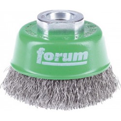 Brosse à boisseau, fil d'acier inoxydable, ondulé, Ø de la brosse : 80 mm, Epaisseur du fil 0,30 mm, Vitesse maxi. 8500 tr/mn