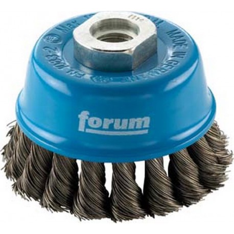 Brosse à boisseau, fil d'acier trempé, torsadé, Ø de la brosse : 65 mm, Epaisseur du fil 0,50 mm, Vitesse maxi. 12500 tr/mn