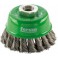 Brosse en forme de coupe, fil d'acier inoxydable, torsadé, Ø de la brosse : 65 mm, Epaisseur du fil 0,35 mm, Vitesse maxi. 12500 tr/mn