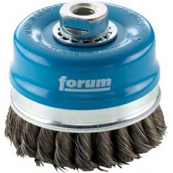 Brosse à boisseau avec bague d'appui, fil d'acier trempé, torsadé, Ø de la brosse : 100 mm, Epaisseur du fil 0,50 mm, Vitesse maxi. 8500 tr/mn