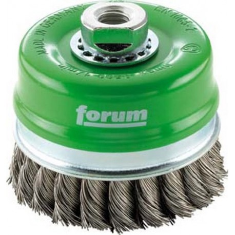 Brosse à boisseau avec bague d'appui, fil d'acier inoxydable, torsadé, Ø de la brosse : 80 mm, Epaisseur du fil 0,50 mm, Vitesse maxi. 8500 tr/mn