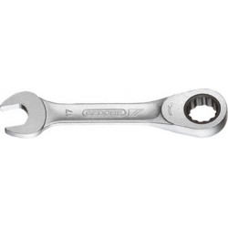 Clé mixte à cliquet, extra-court, modèle extra-court, tête à cliquet droite, Cote s/plats : 17 mm, Long. 152 mm, Angle de travail 6 °
