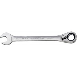 Clé mixte à cliquet, réversible, tête inclinée à 13°, réversible, Cote s/plats : 21 mm, Long. 274 mm, Angle de travail 6 °