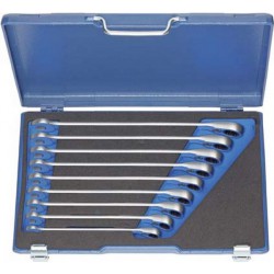 Jeu de clés mixtes à cliquet, extra-long, 9 pièces, modèle extra-long, tête à cliquet inclinée à 13°, réversible, Contenu : 13 14 15 16 17 18 19 21 22 mm